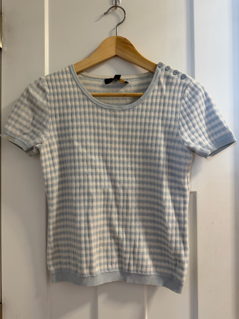 Brooks Brothers Light Blue & White Gingham Short-Sleeve Knit Top